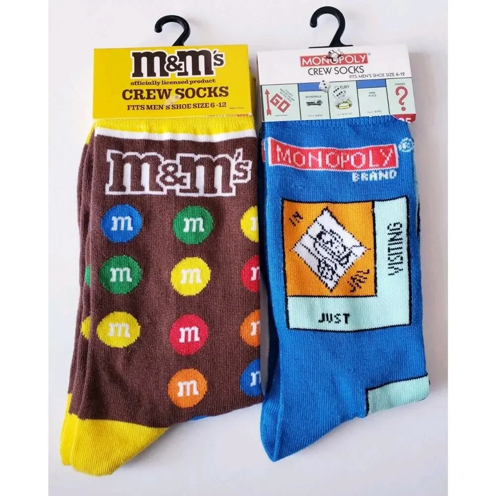 4 Mens Novelty Socks M&M's Hawaiian Punch Deadpool Monopoly Crew Socks Size 6-12